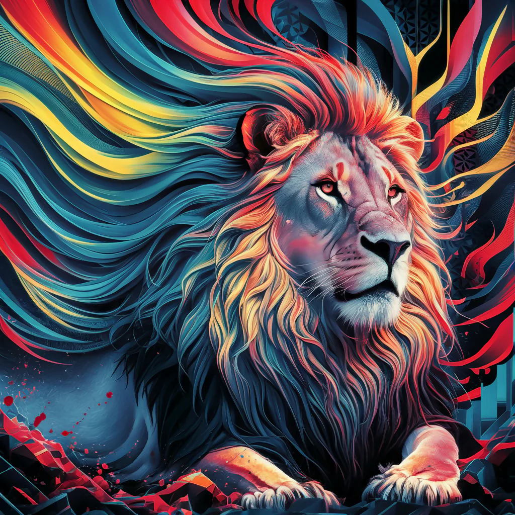 Regal Lion with a Multicolored 002 - Image 2