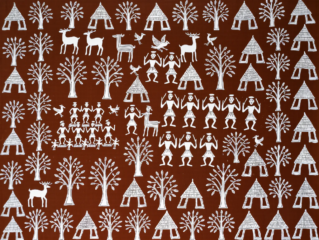 "Rhythms of the Village – Warli Art Textile" - Image 2