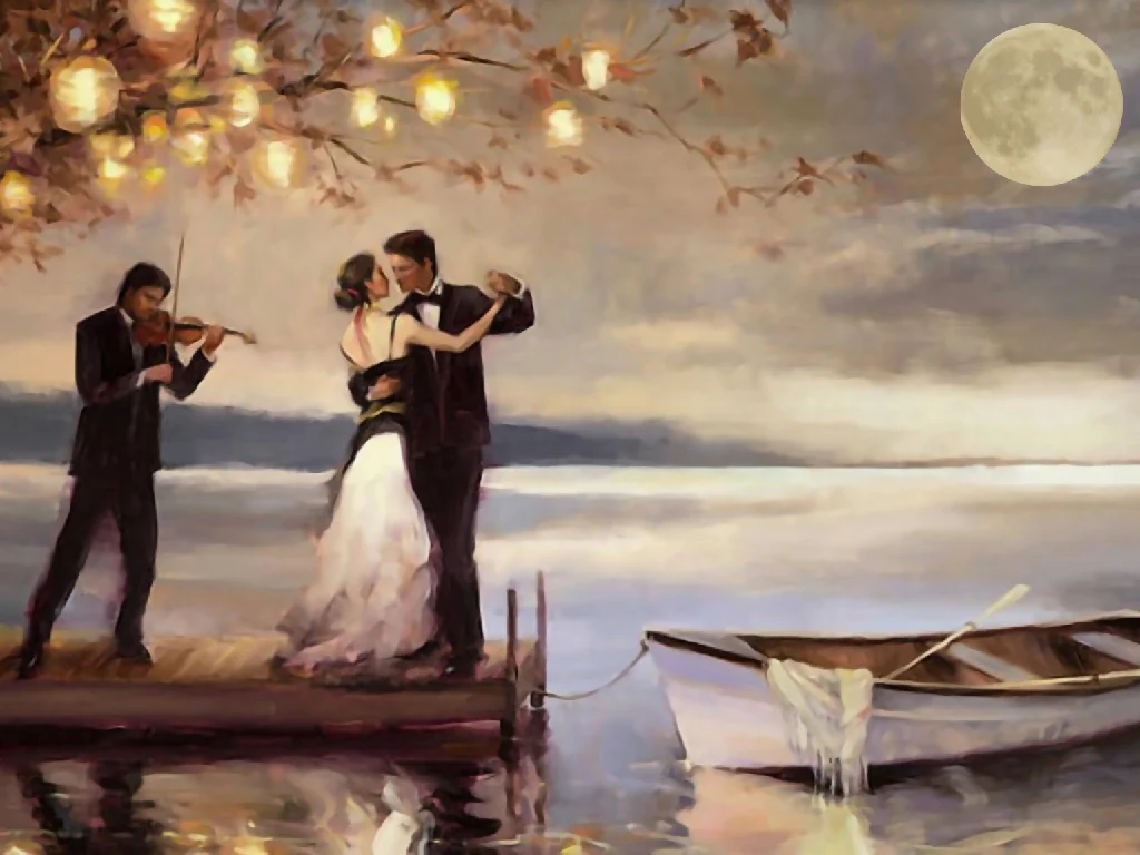 Romantic Moonlight Dance Digital Art - Couple Serenade Wall Print