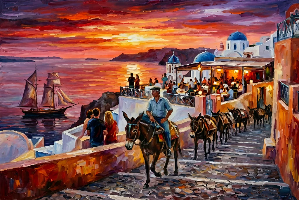 Santorini Sunset with Donkeys