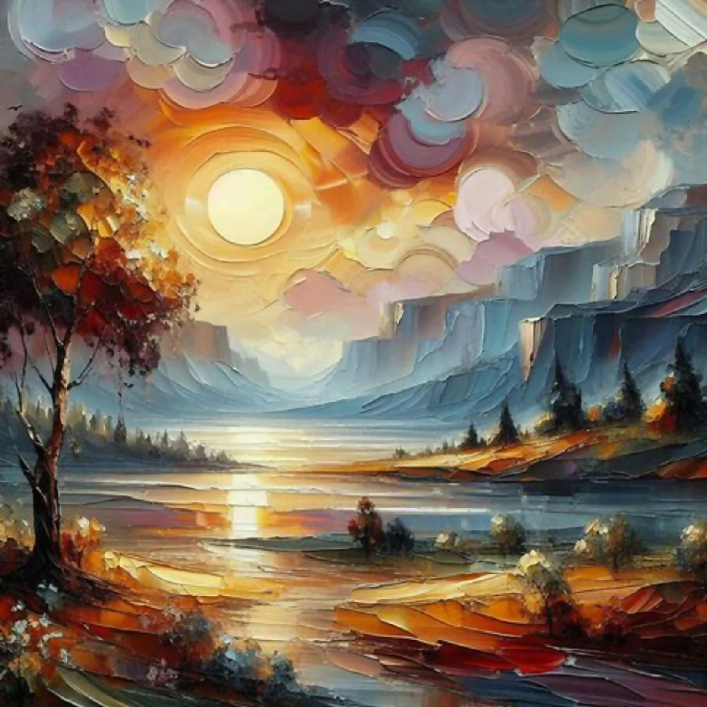 Scene of a tranquil mountain lake during sunset