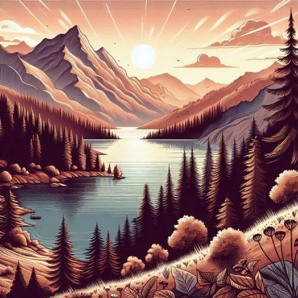 Scene of a tranquil mountain lake during sunset - Image 4