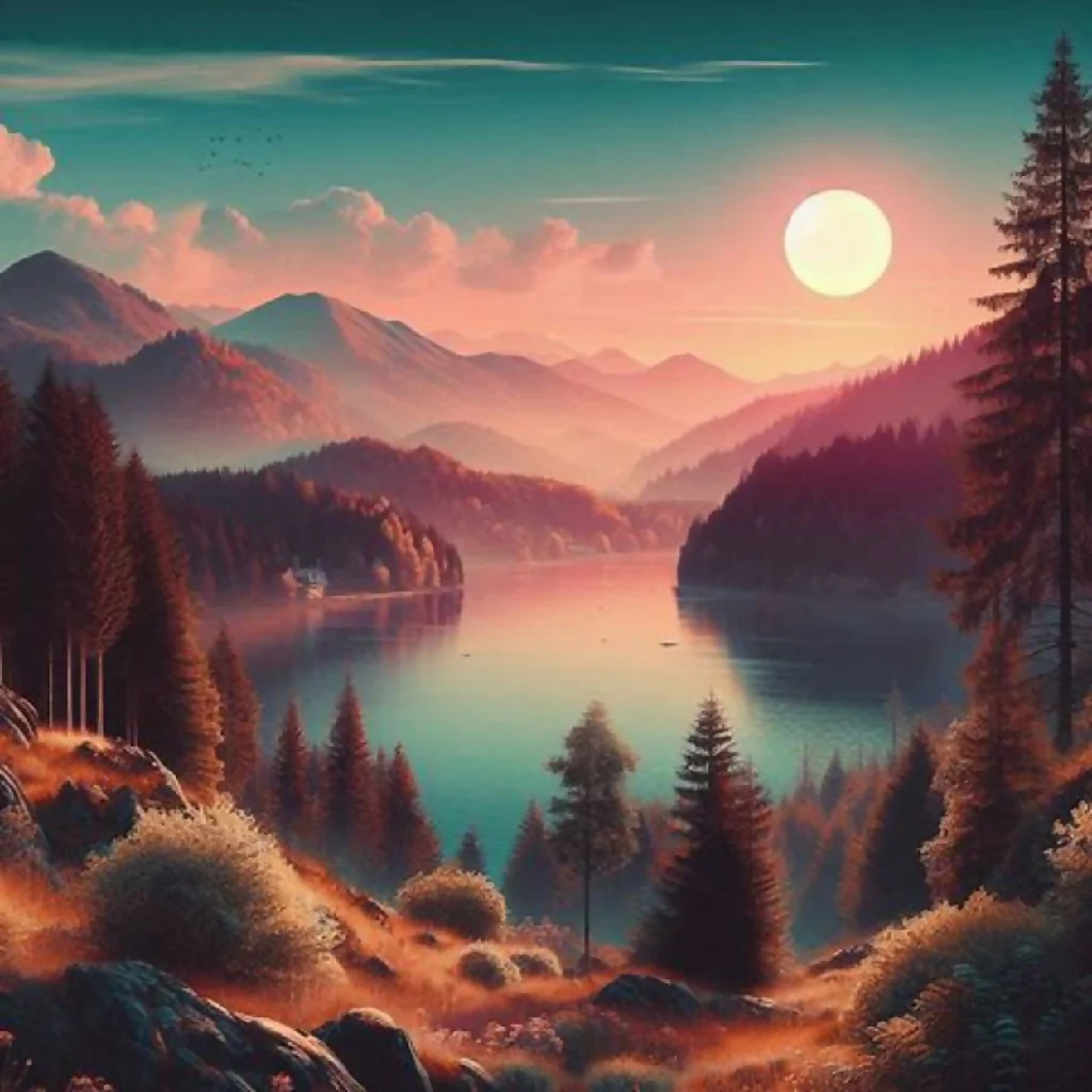 Scene of a tranquil mountain lake during sunset - Image 5
