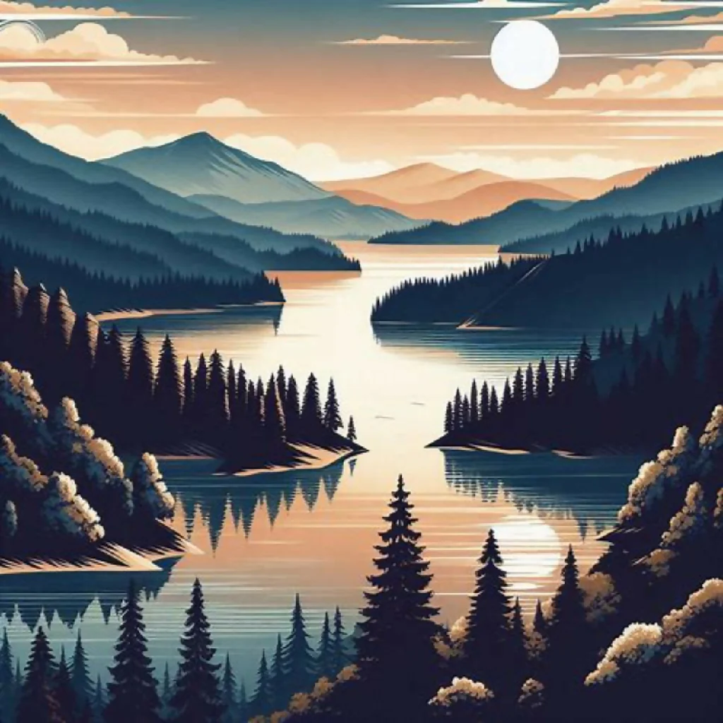 Scene of a tranquil mountain lake during sunset - Image 6