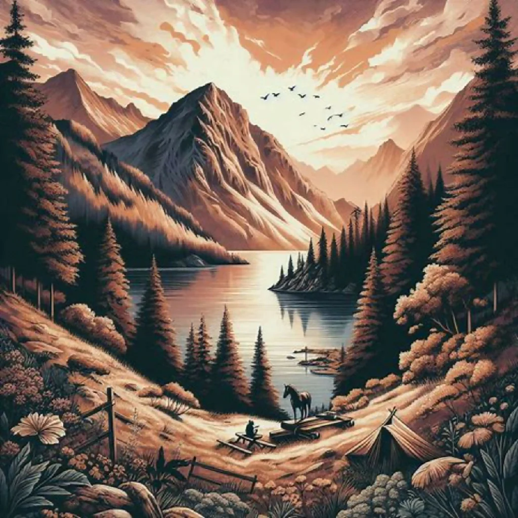 Scene of a tranquil mountain lake during sunset - Image 7