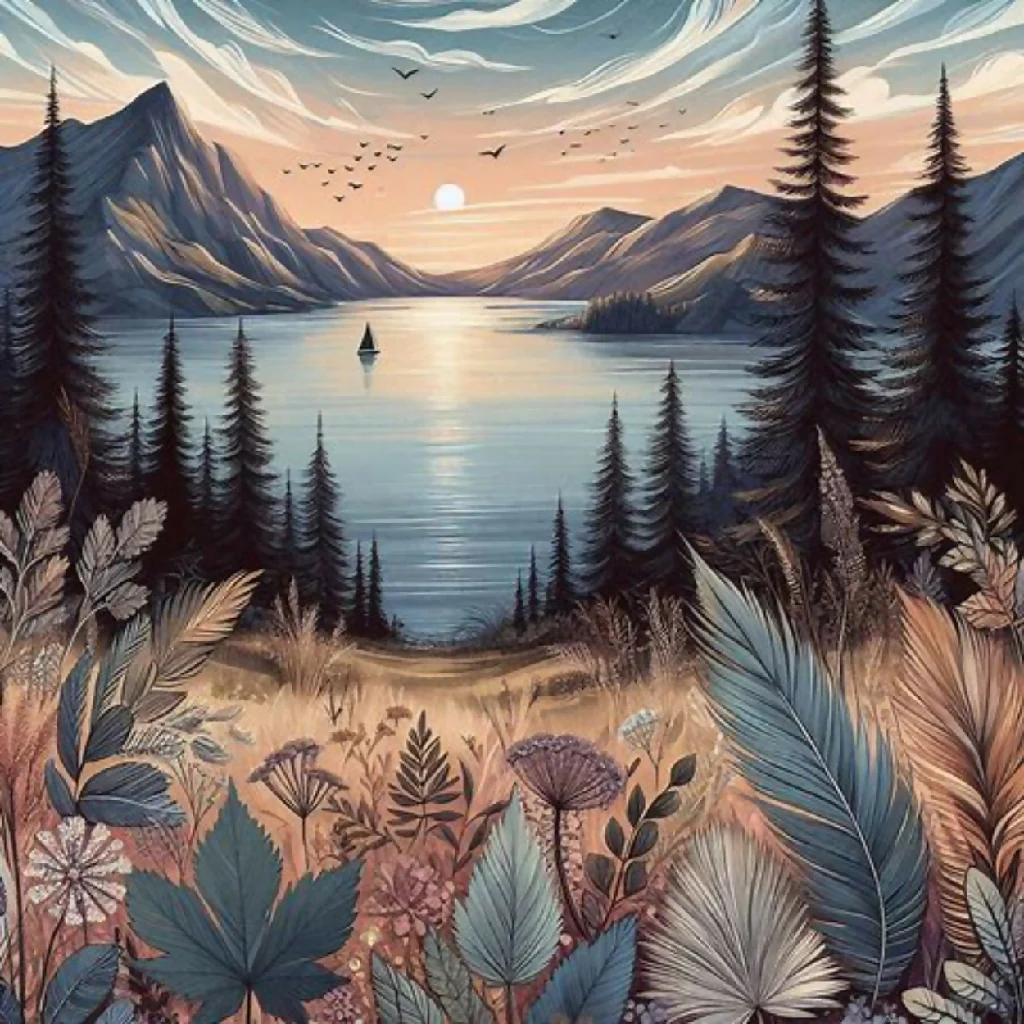 Scene of a tranquil mountain lake during sunset - Image 8
