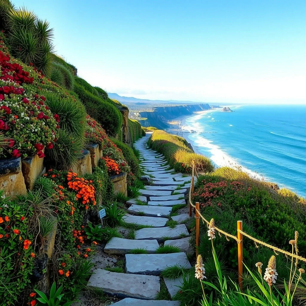 Scenic Coastal Path with Ocean Views and Flowers