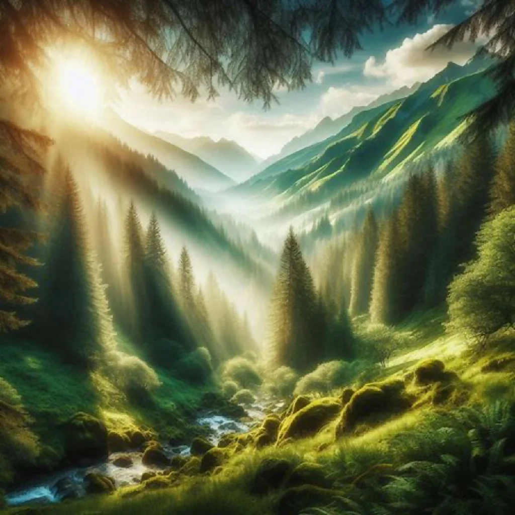 Scenic view of green forest with sun rays - Image 2