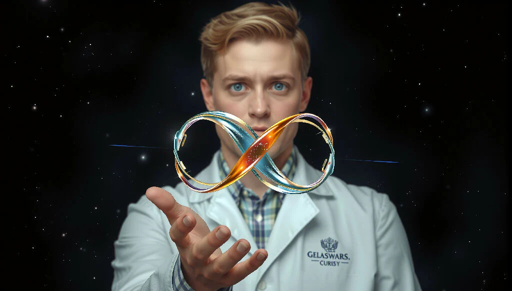 Scientist Holding Intertwined Concept Rings