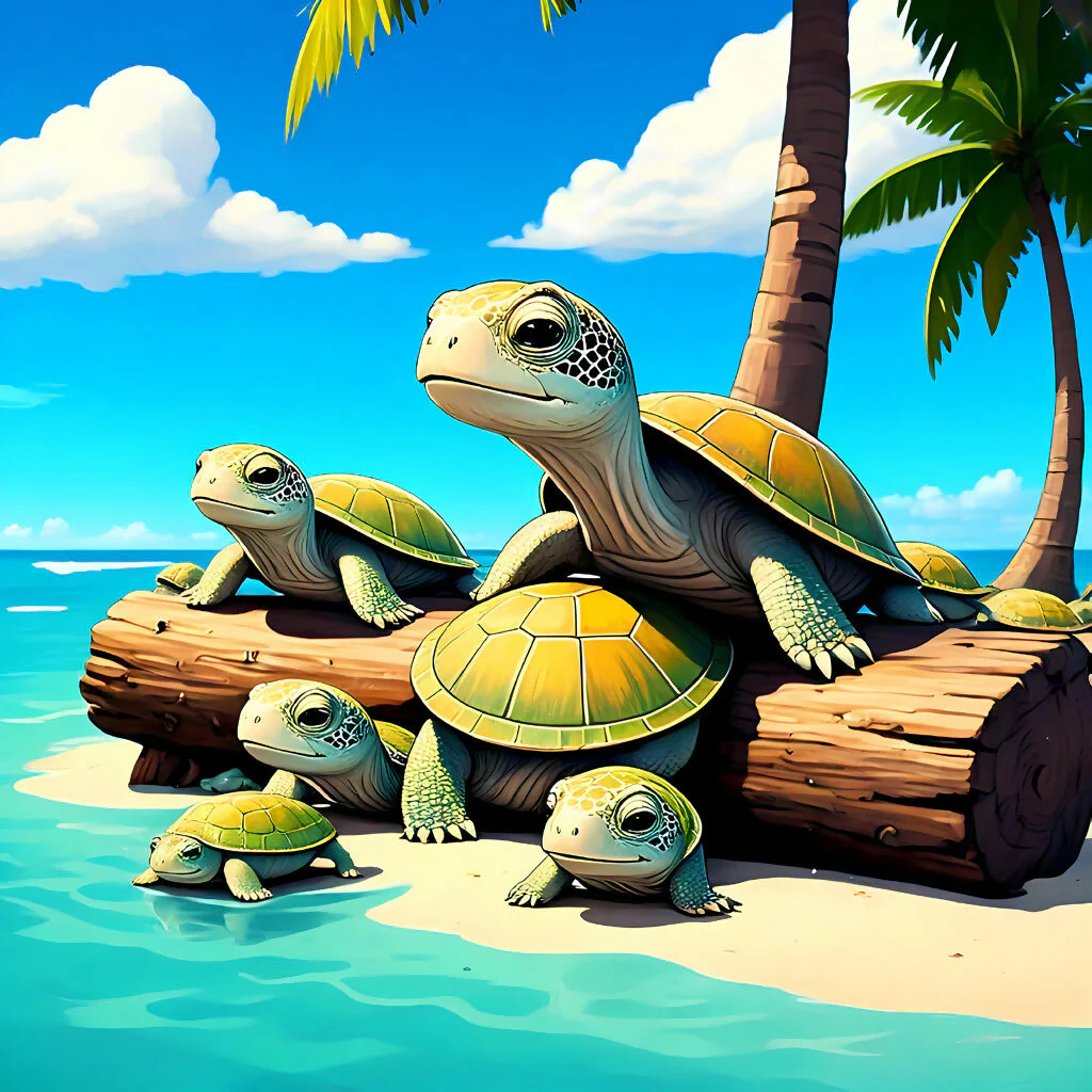 Sea Turtle Serenity on Tropical Shore