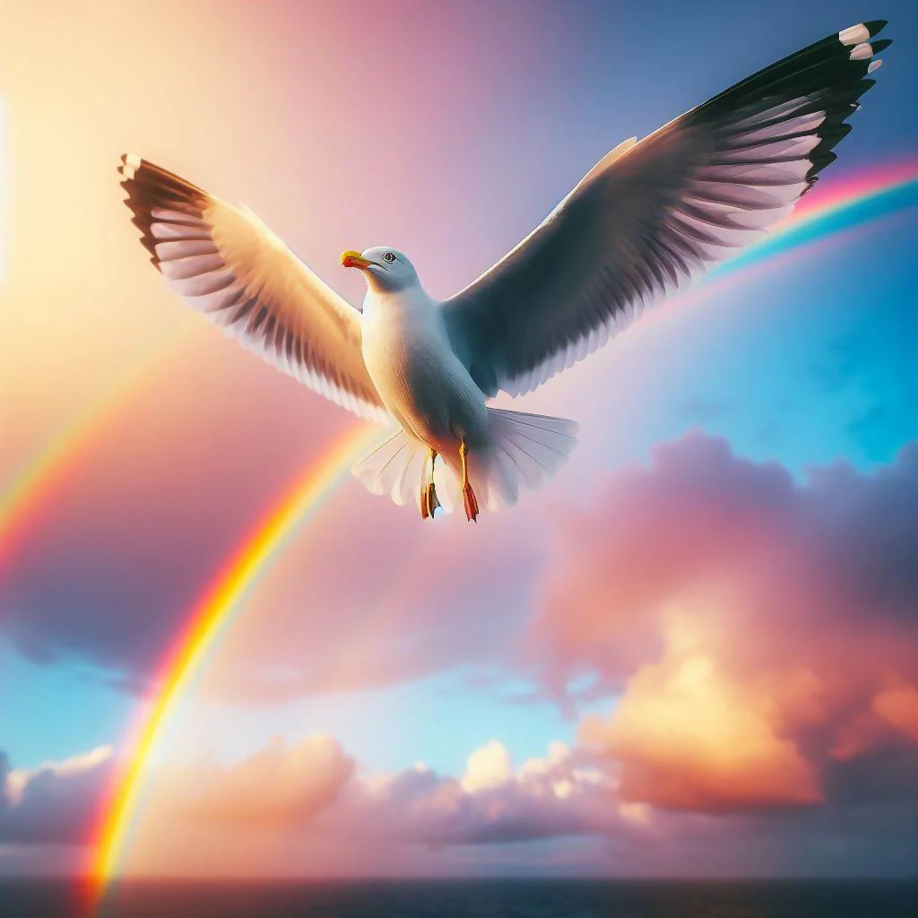 Seagull Flying Over the Rainbow