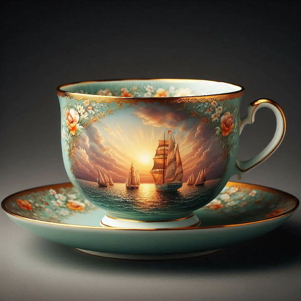 "Seaside in Porcelain: A Teacup's Journey Through Tranquil Horizons"