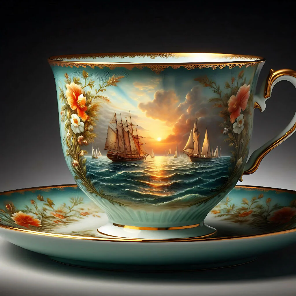 "Seaside in Porcelain: A Teacup's Journey Through Tranquil Horizons" - Image 2