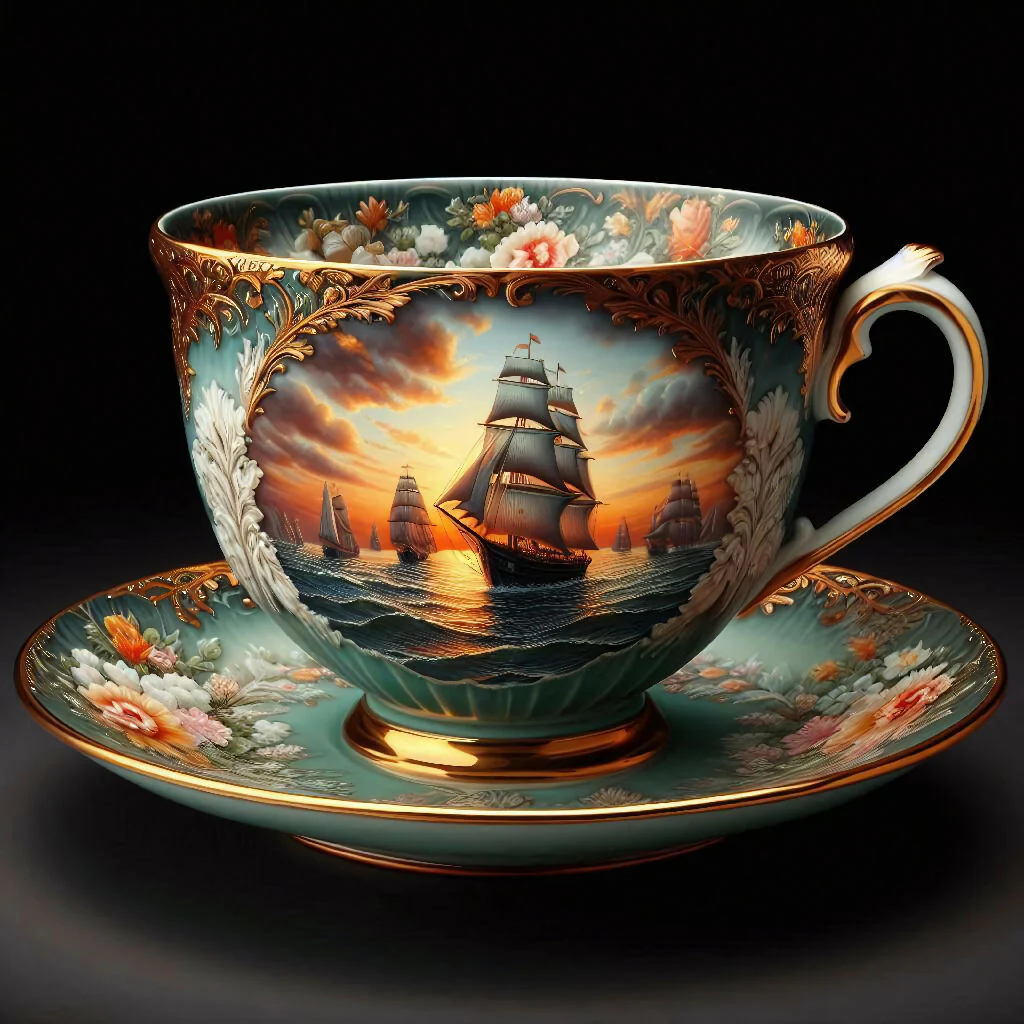 "Seaside in Porcelain: A Teacup's Journey Through Tranquil Horizons" - Image 3