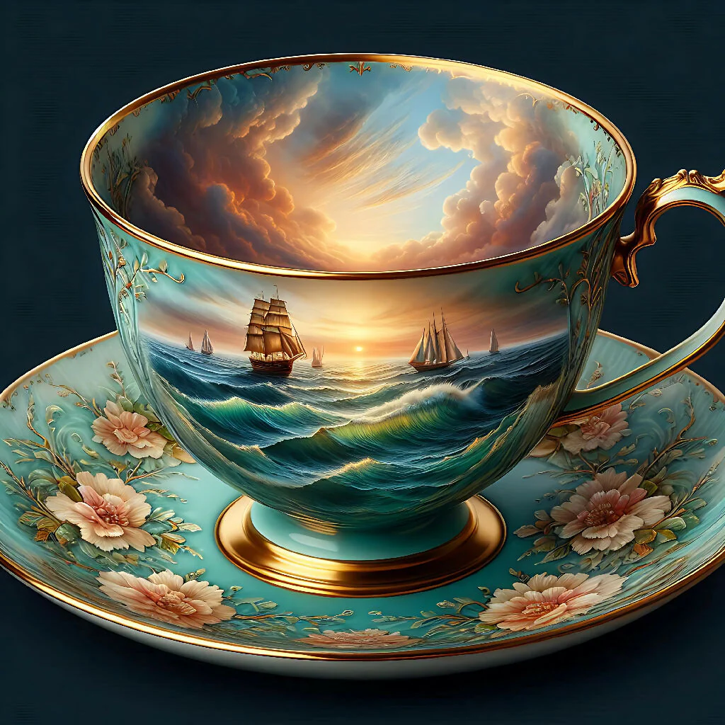 "Seaside in Porcelain: A Teacup's Journey Through Tranquil Horizons" - Image 4