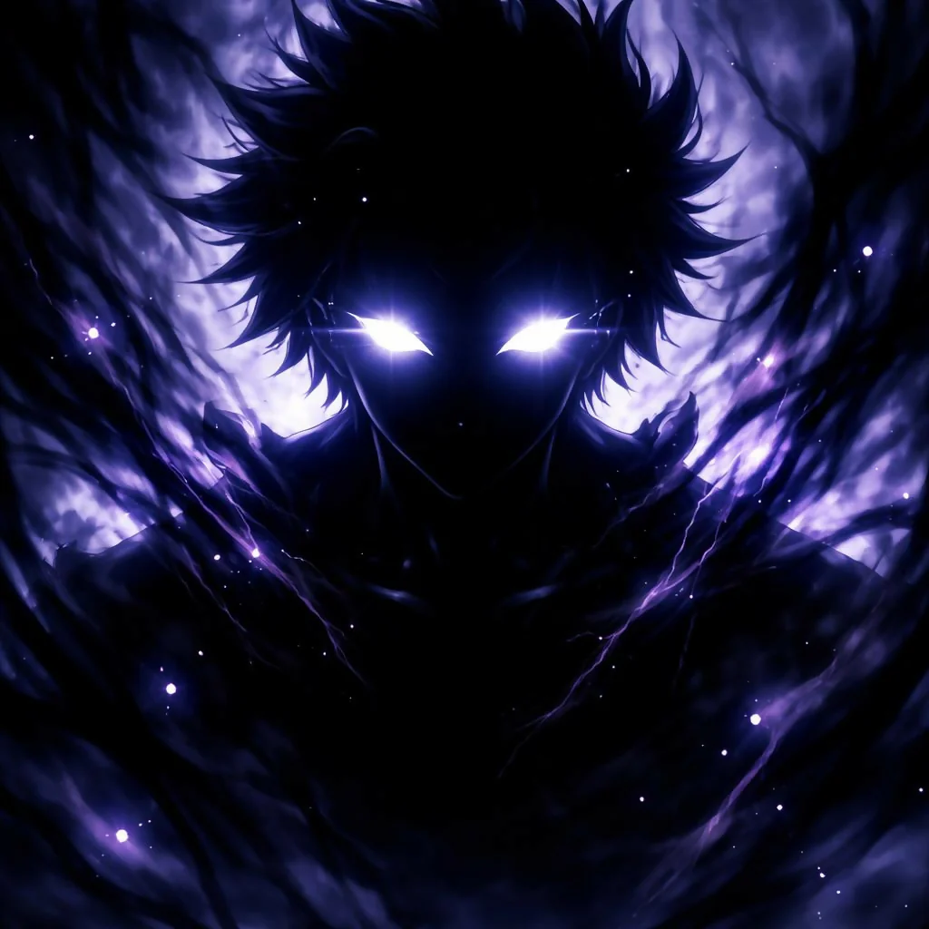 shadow from anime with only glow eyes and glow effects