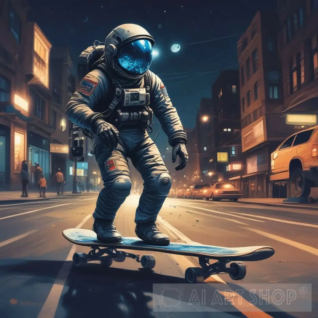 skate boarding astronaut
