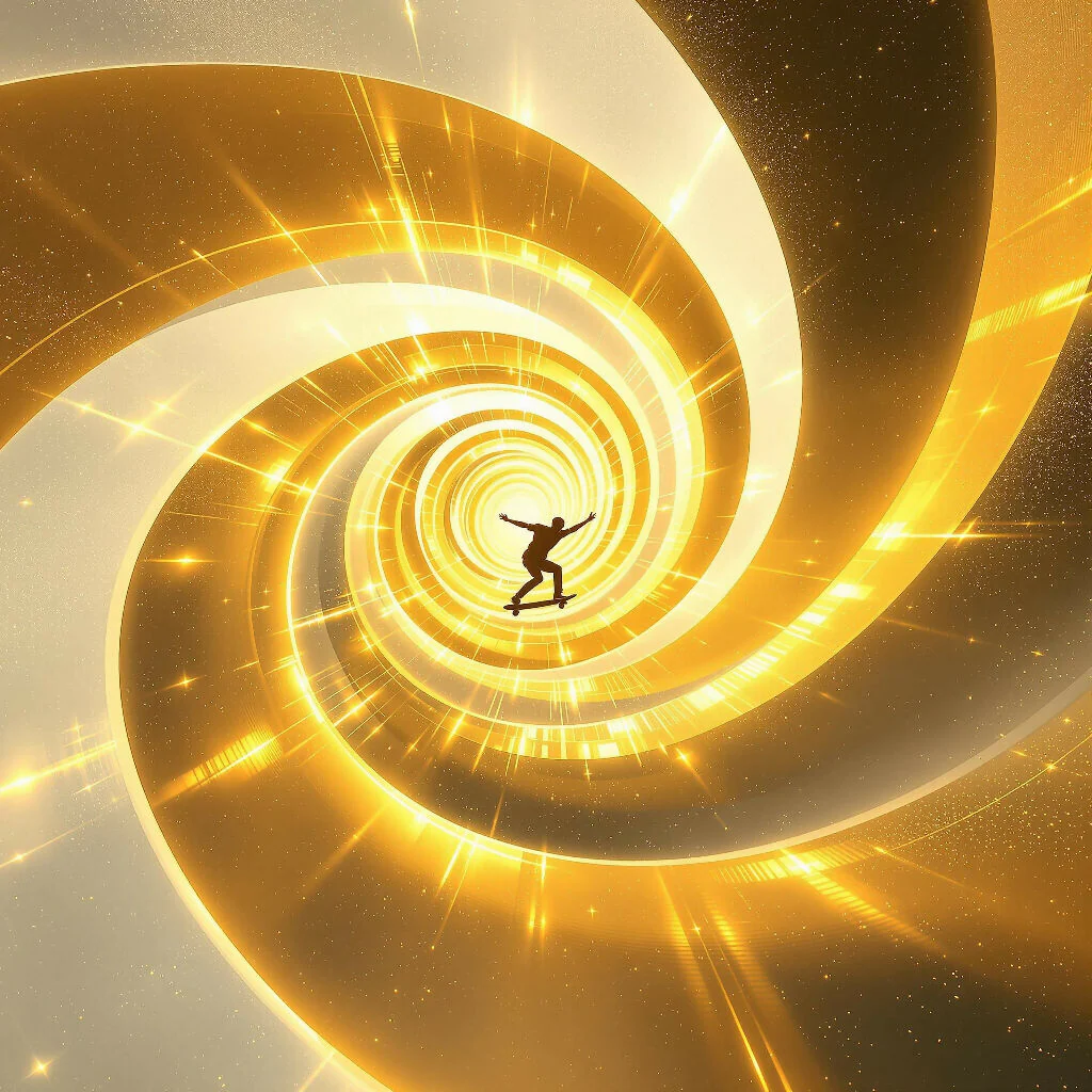 Skateboarder's Golden Vortex