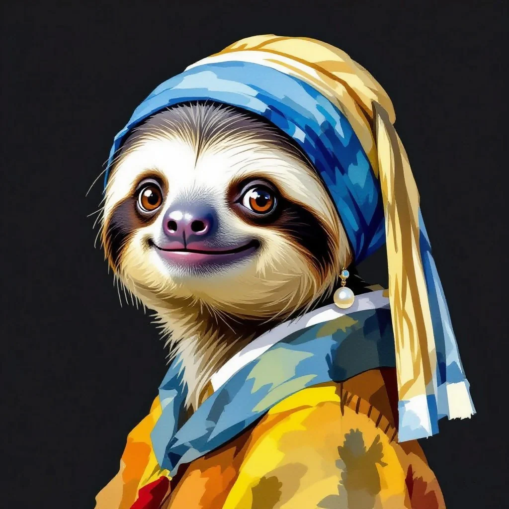 Sloth in Girl with a Pearl Earring Style