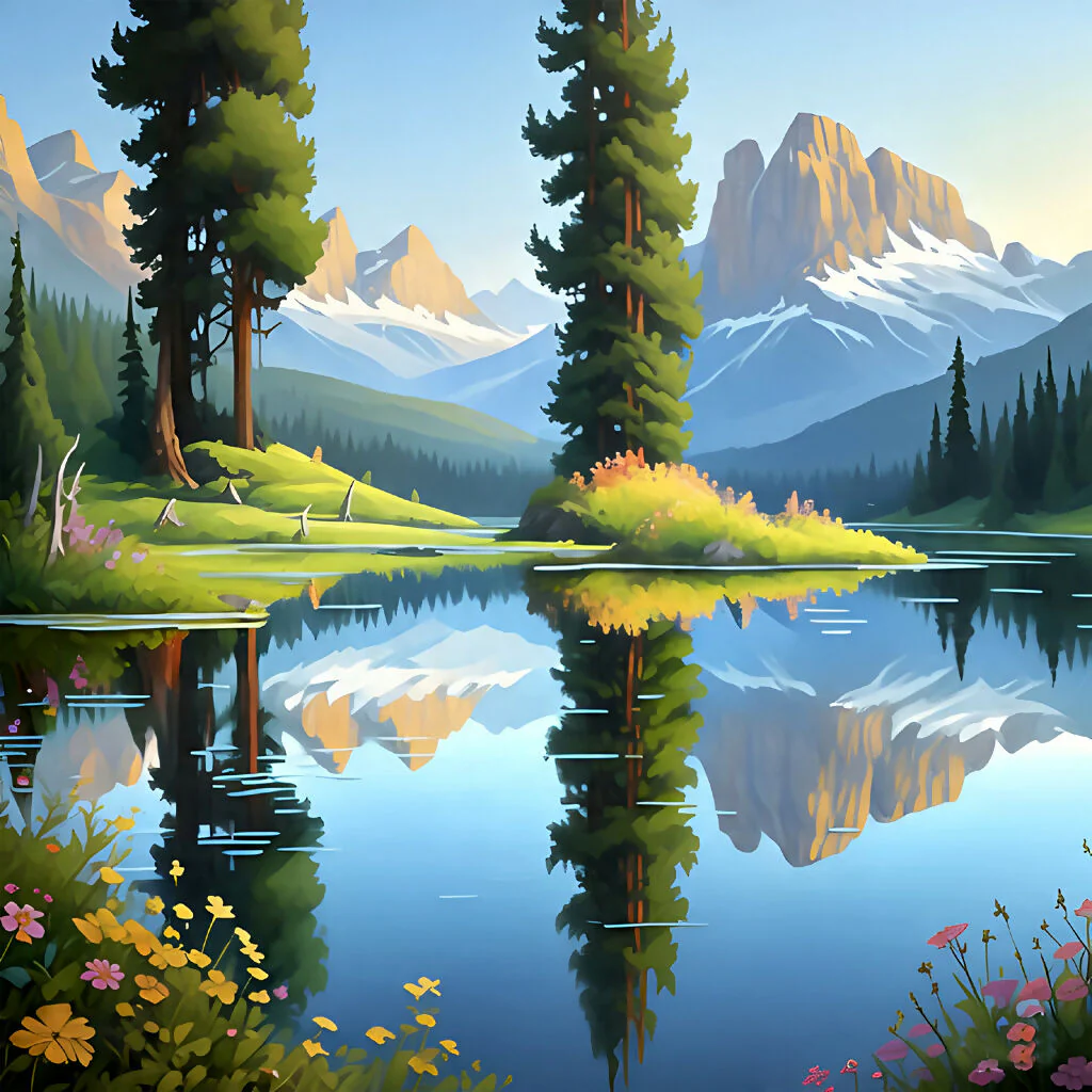 Snow Peak Lake Reflection Landscape