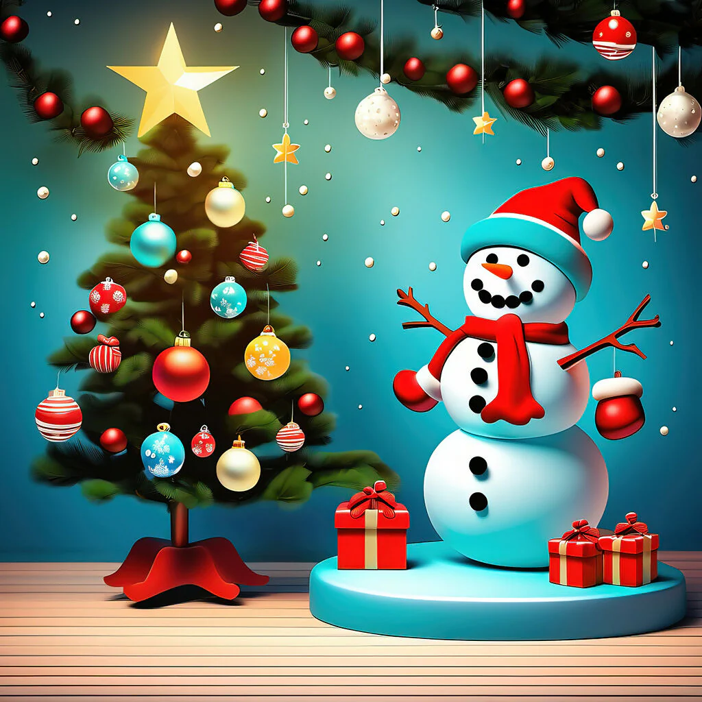 Snowman and Christmas tree