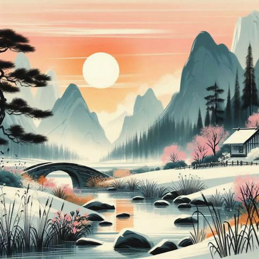 Snowy mountains at sunset - Image 4