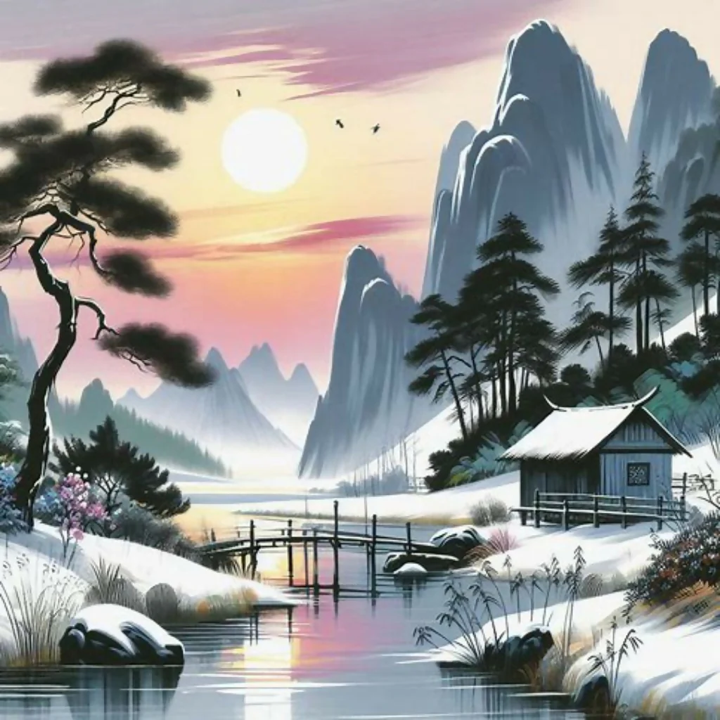 Snowy mountains at sunset - Image 5
