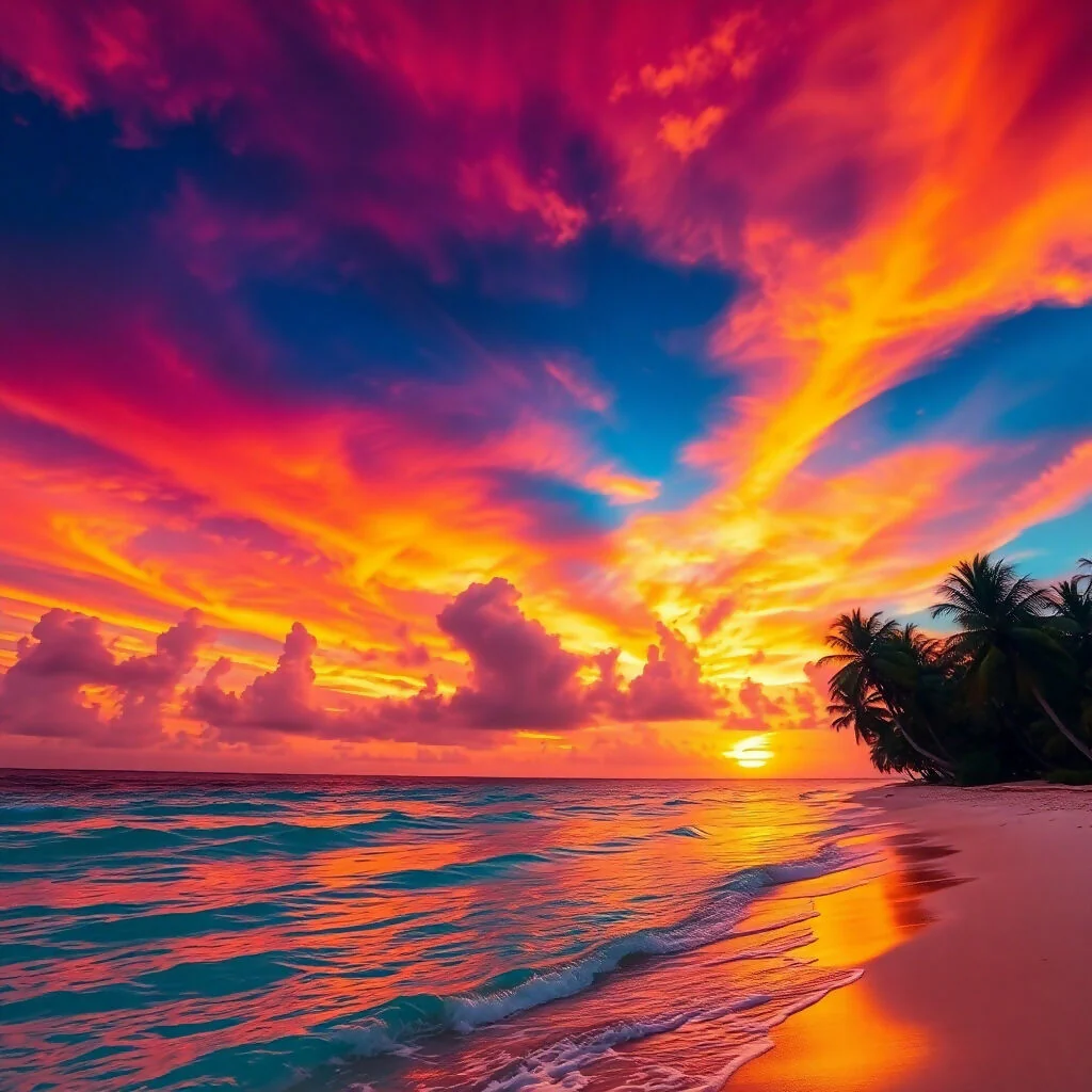 "Spectacular Tropical Sunset with Fiery Sky"