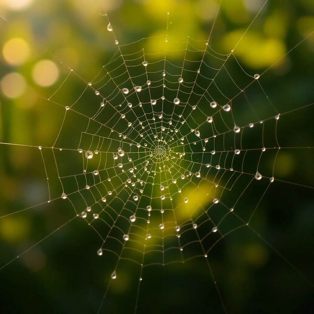 "Spider Web with Morning Dew Drops"