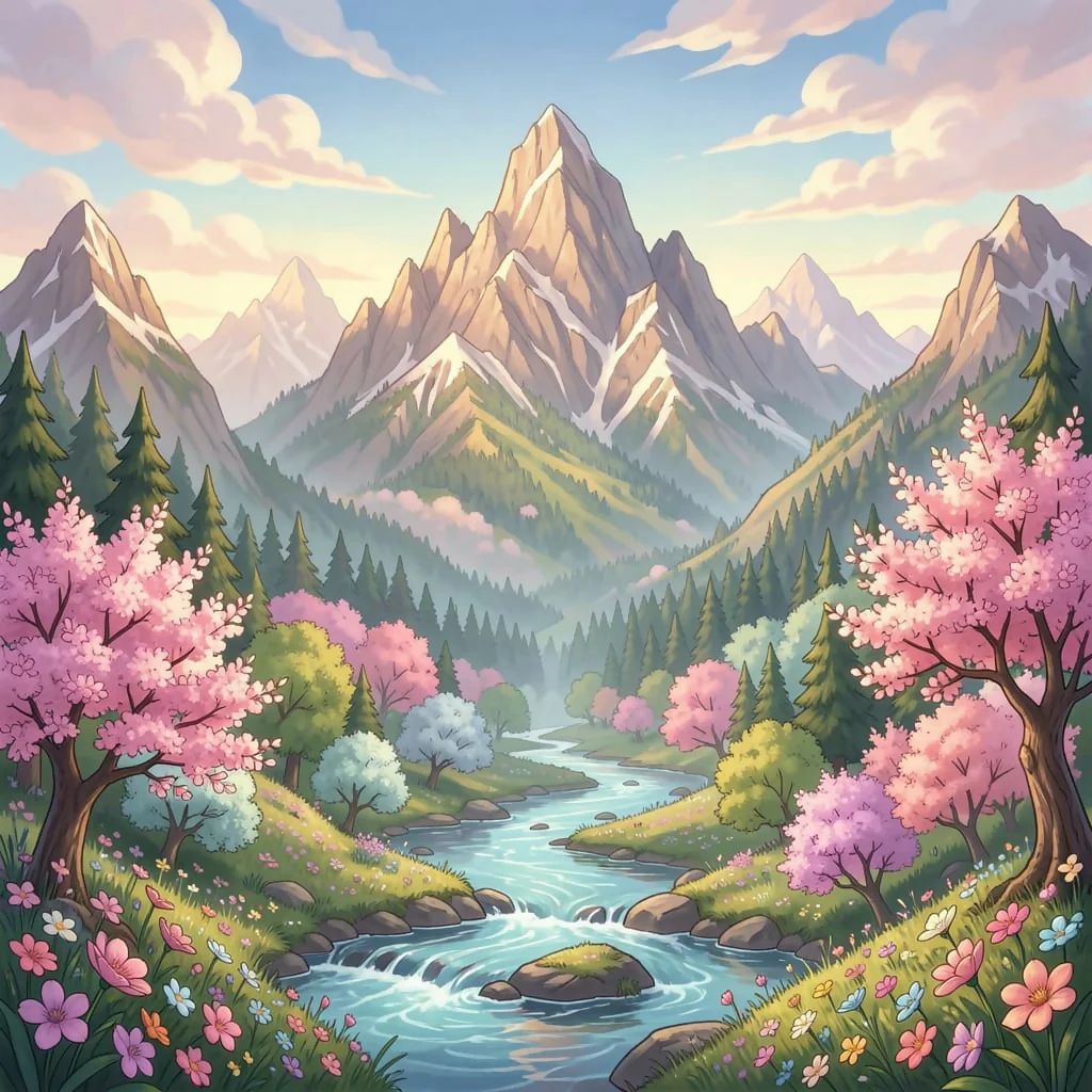 Springlight in the Mountain Valley
