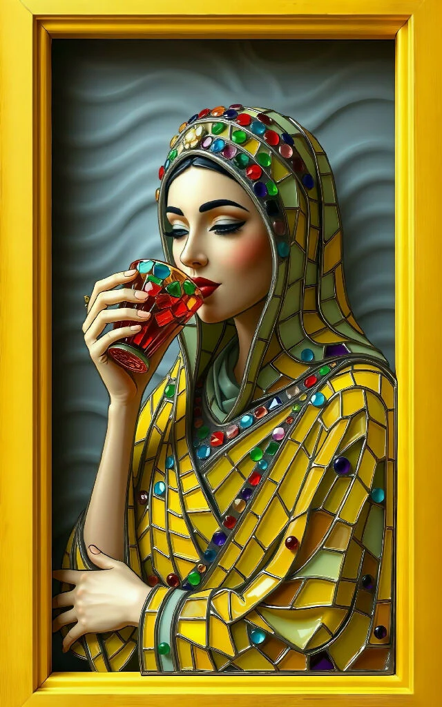 Stained Glass Portrait with Gemmed Goblet