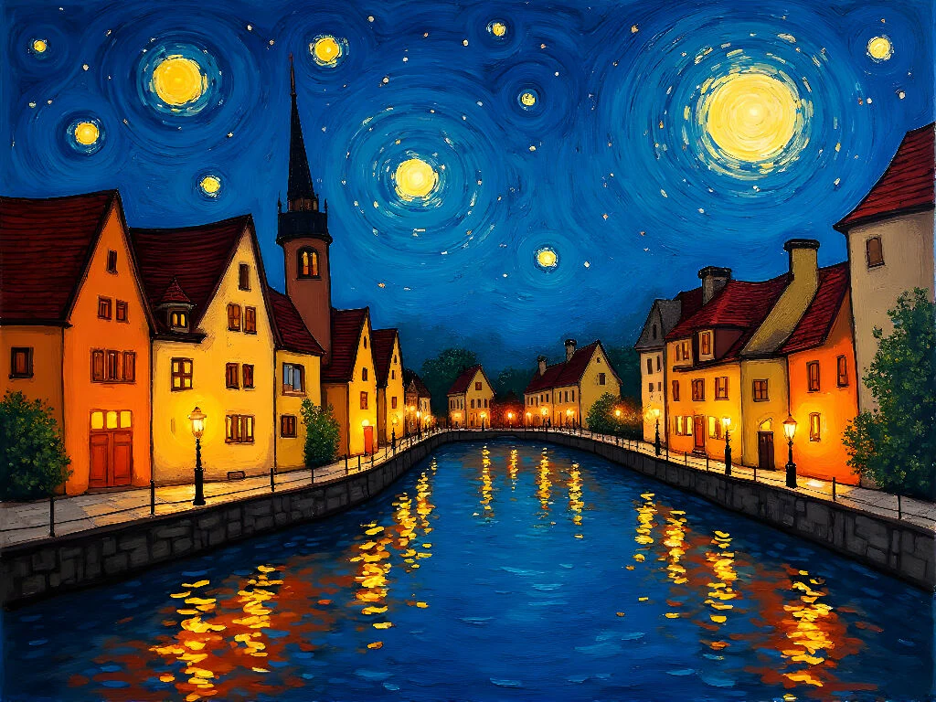 Starry Night Cityscape Painting