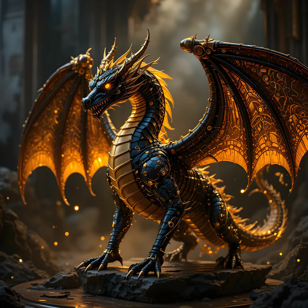 Steam Punk Golden Black Dragon 01