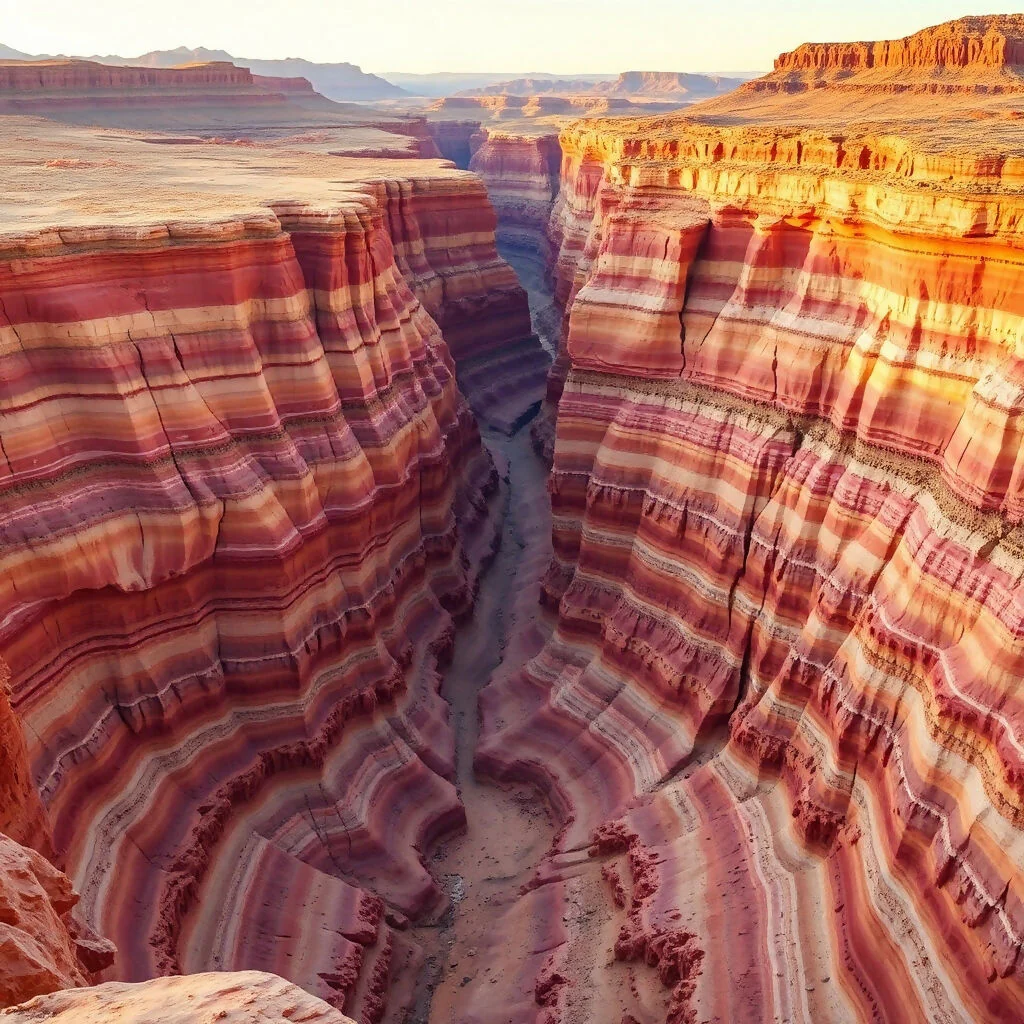 "Striped Canyon: Layered Sandstone Formations at Golden Hour"