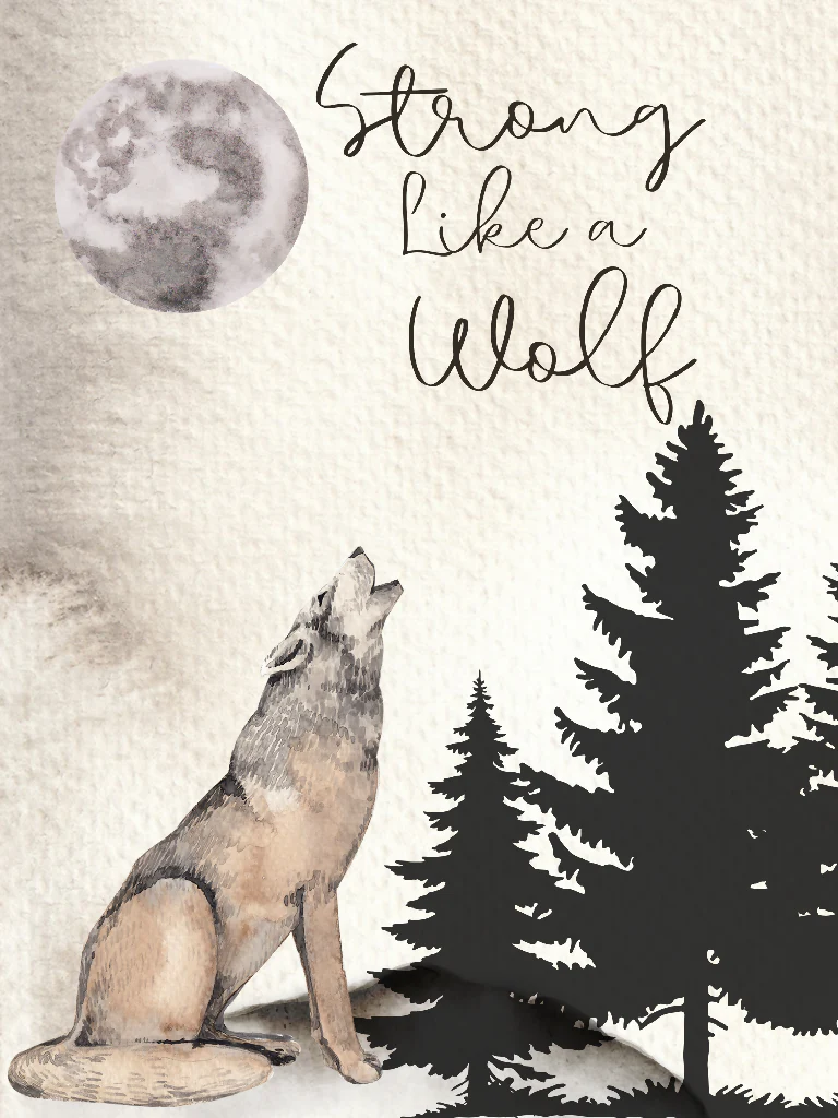 "Strong Like a Wolf" Watercolor Art Print Boho Nursery Decor