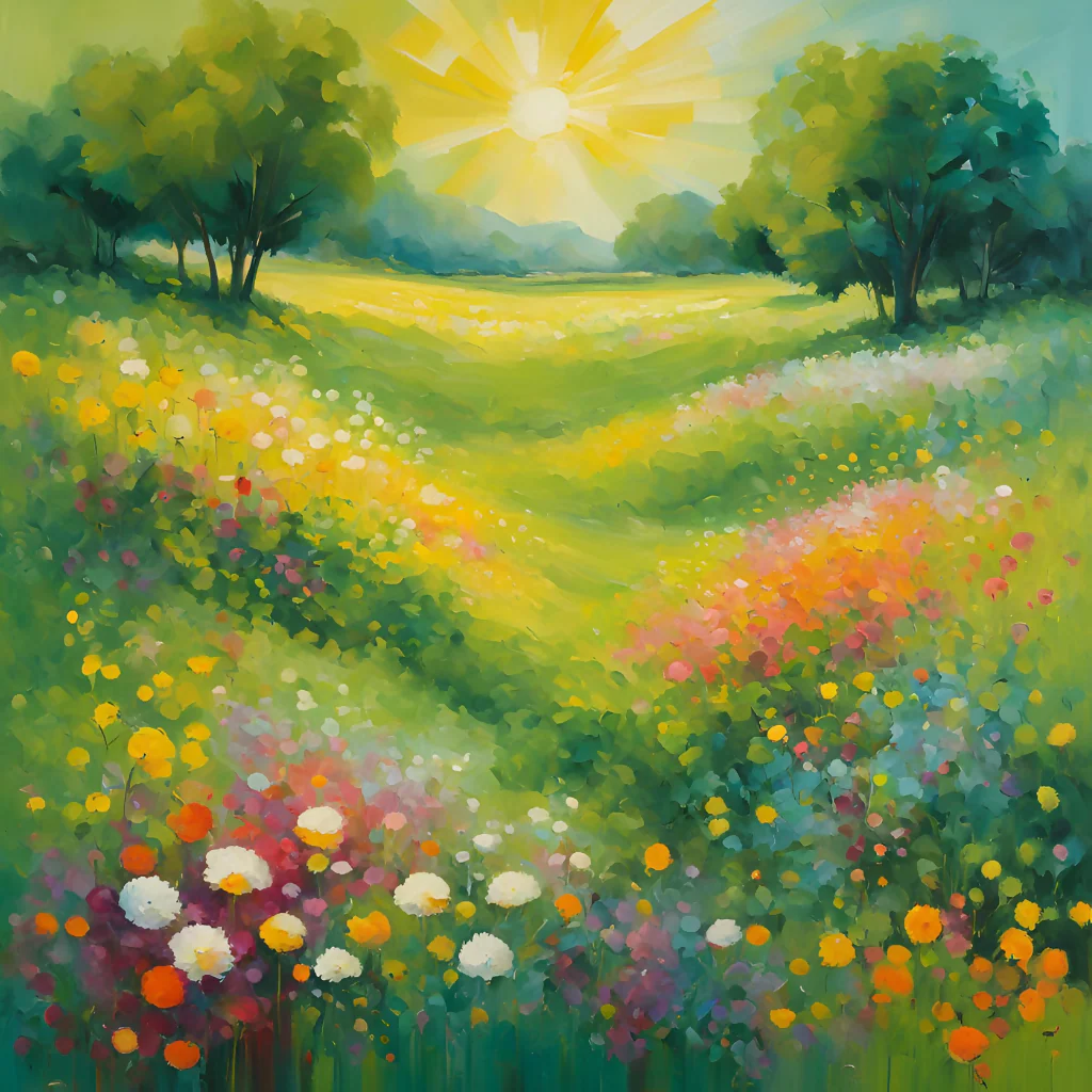 Summer Landscape with Wildflowers and Trees