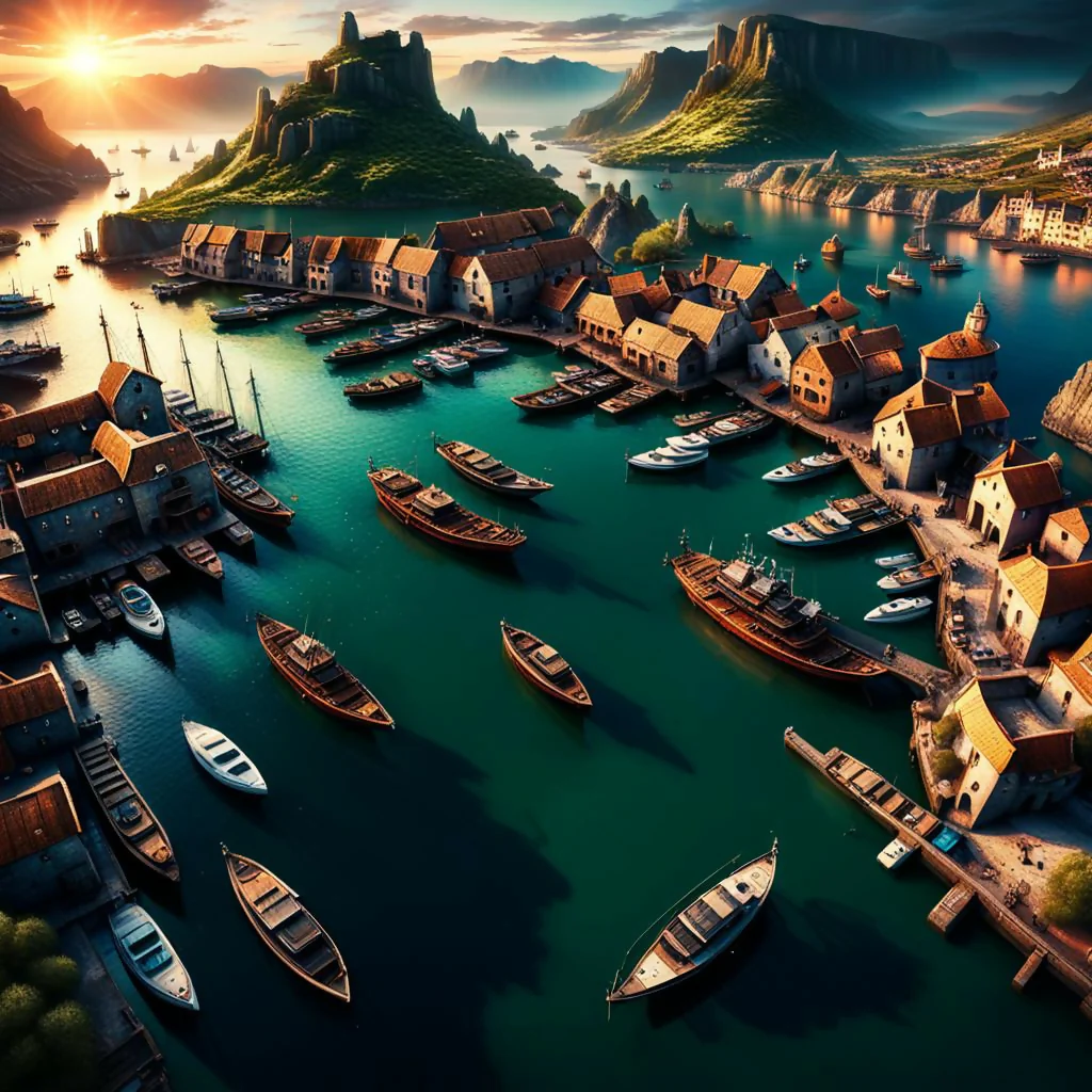Sunlit Coastal Harbor Scene