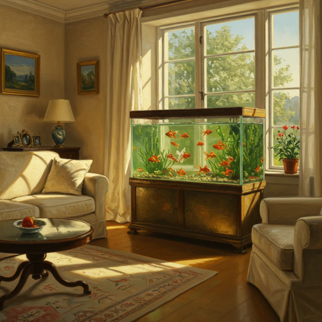 Sunlit Living Room with Aquarium