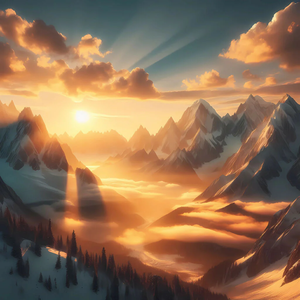 Sunrise Kisses over Snowy Peaks