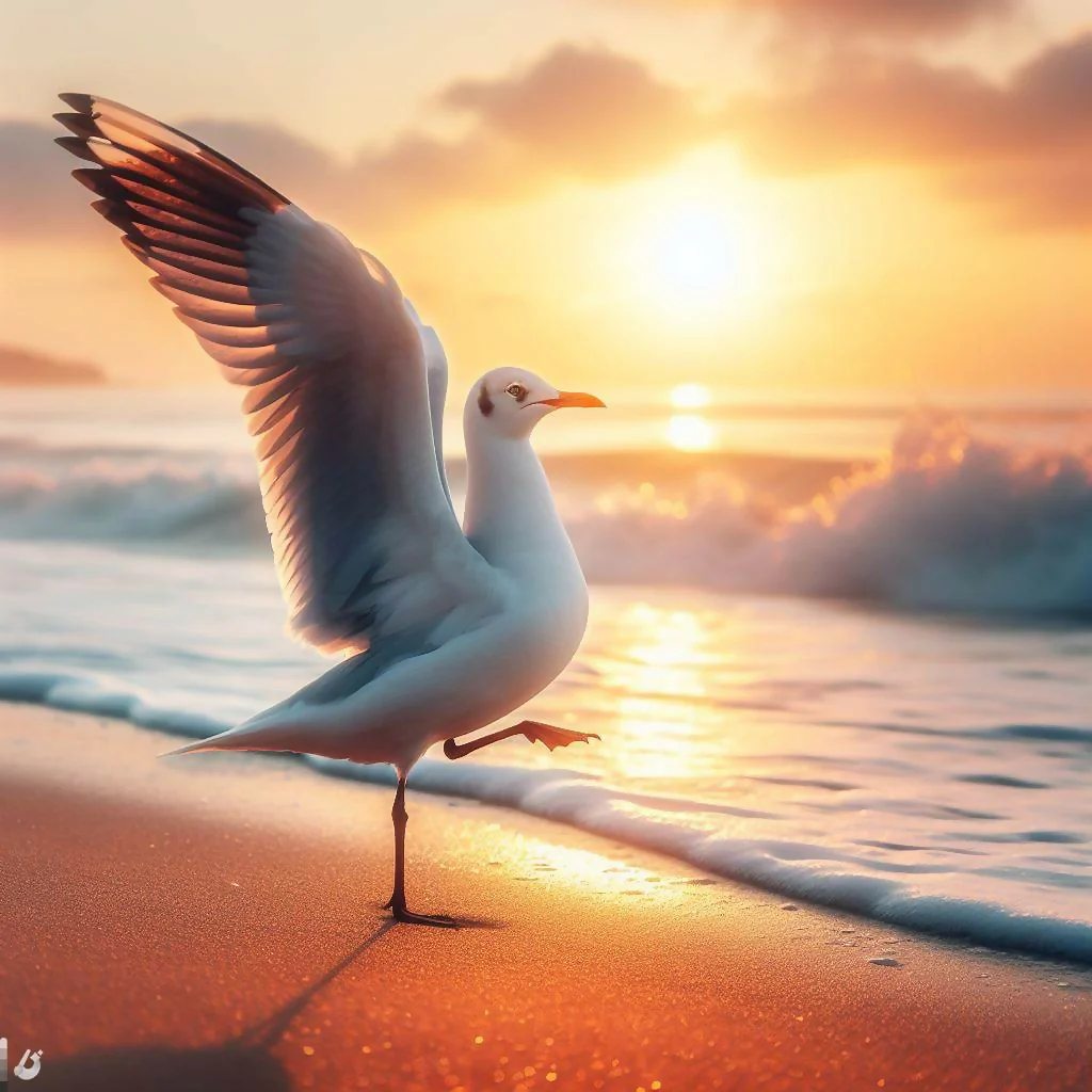 Sunrise Kungfu Seagull on the Beach
