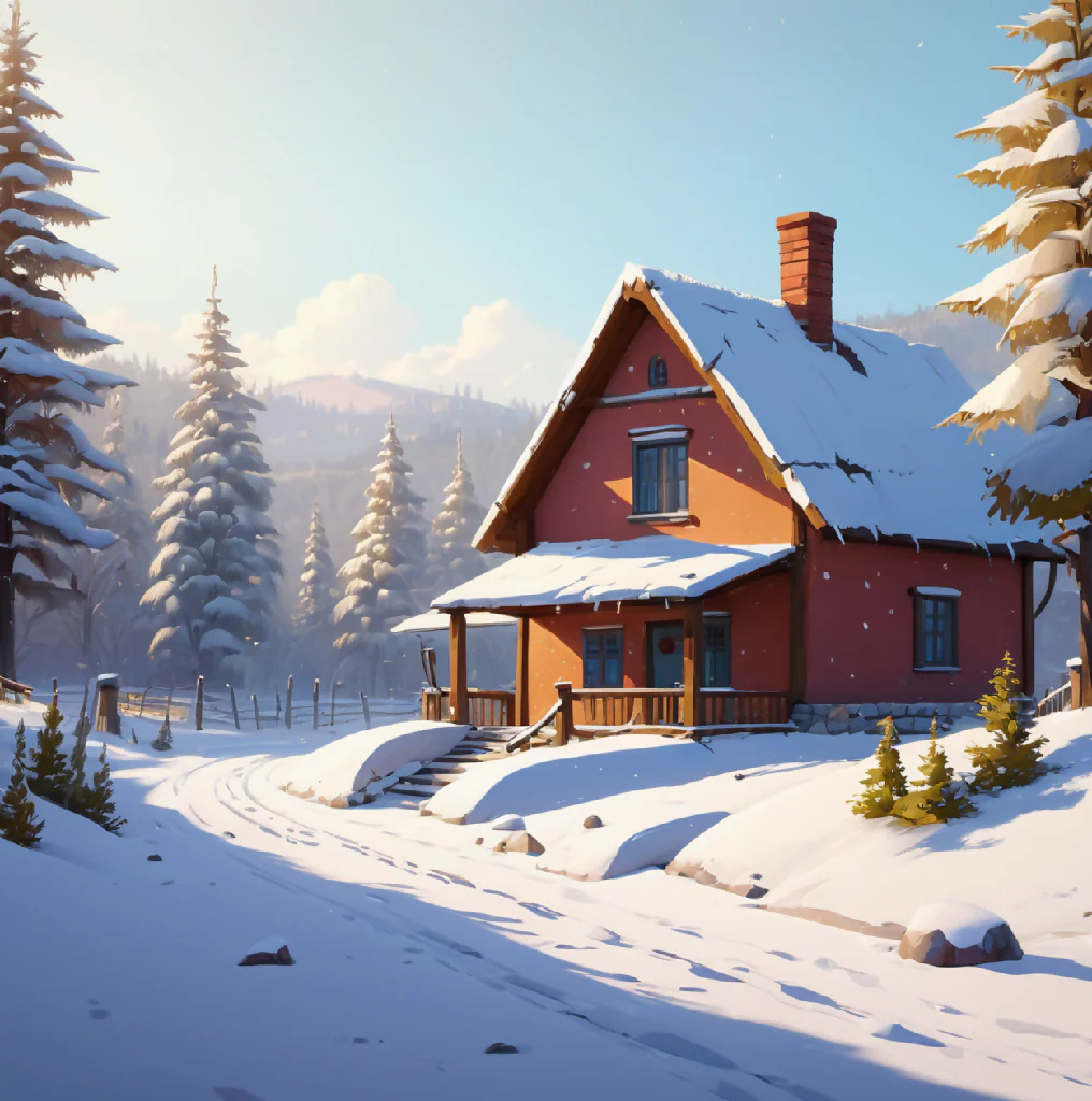 Sunrise over a small village in winter