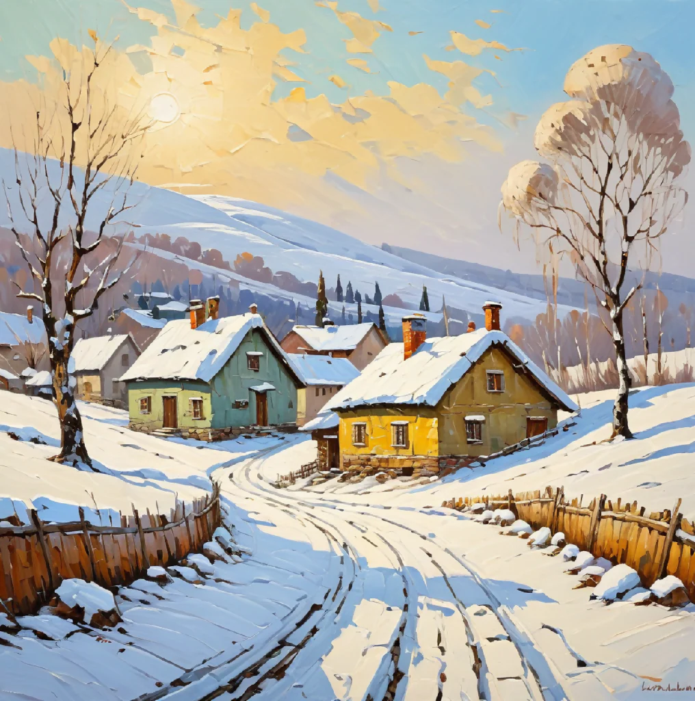 Sunrise over a small village in winter - Image 6