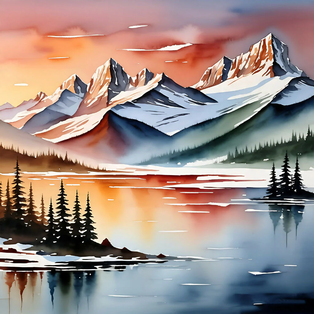 Sunset Serenity Mountain Lake Art