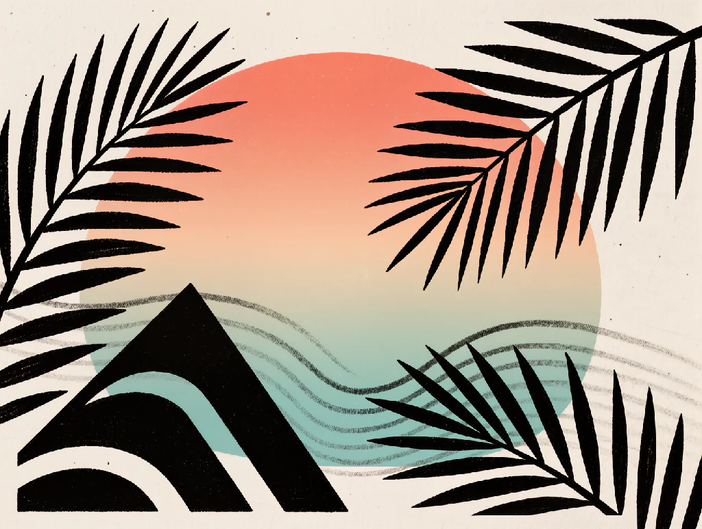 Surf Retro - Wave & Palms in Sunset Stripes