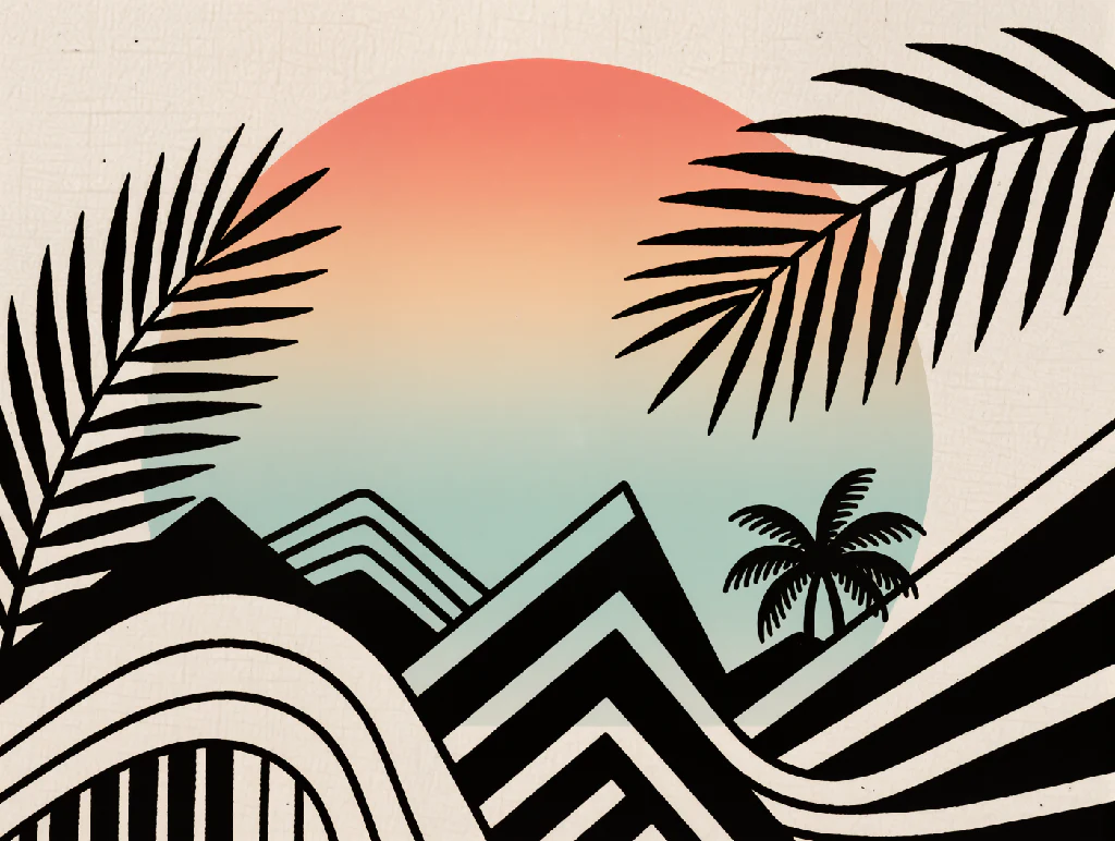Surf Retro - Wave & Palms in Sunset Stripes - Image 2