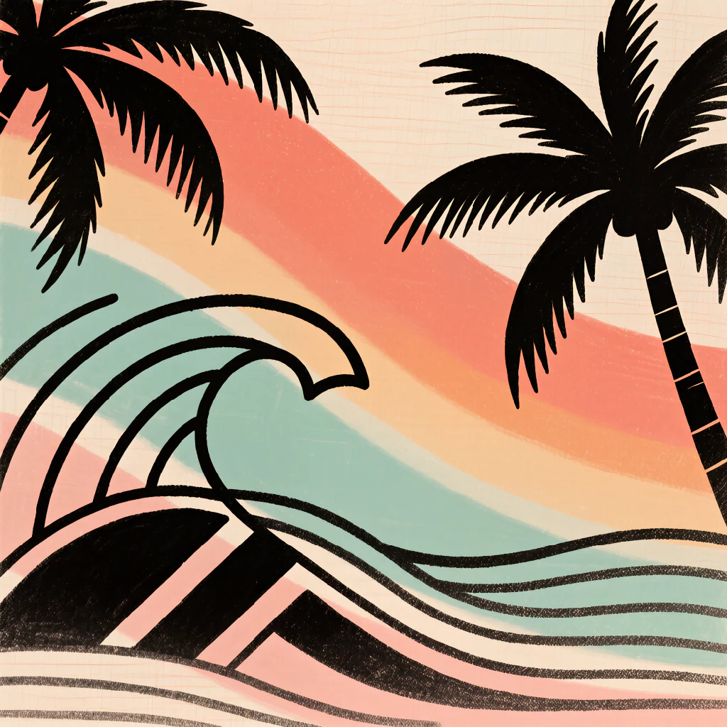 Surf Retro - Wave & Palms in Sunset Stripes - Image 3