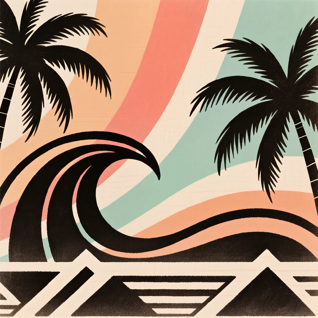 Surf Retro - Wave & Palms in Sunset Stripes - Image 4