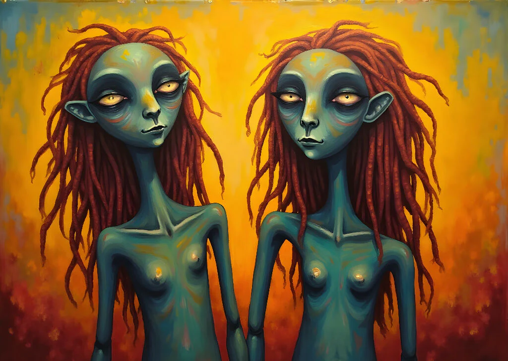 Surreal Blue Humanoid Figures—Fantasy AI Digital Art