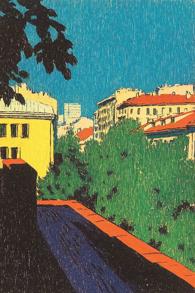 Surreal Landscape with Bright Houses