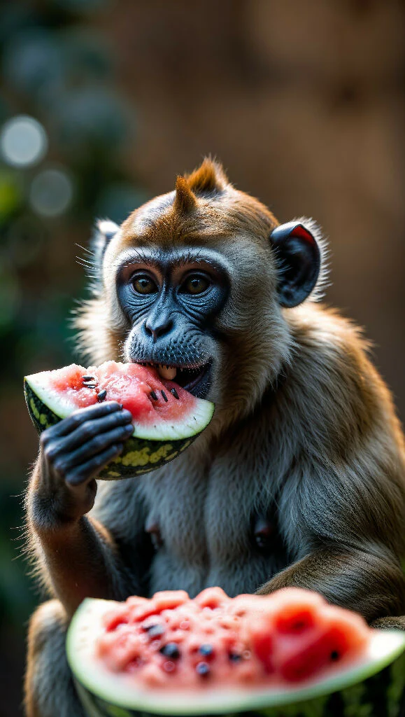 Sweet Delight: Monkey Enjoying Watermelon - Image 2